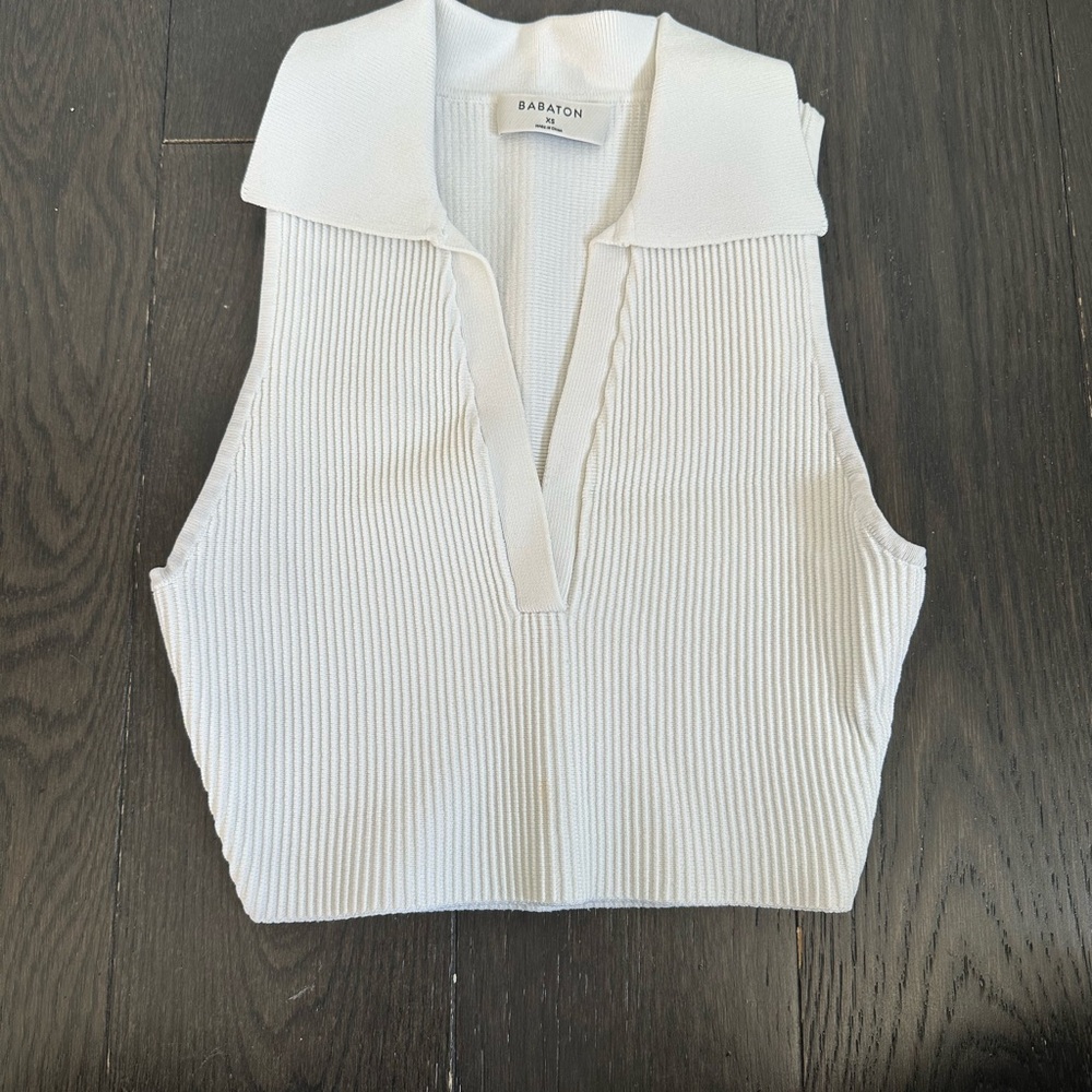 Babaton Ribbed Collared Crop Top